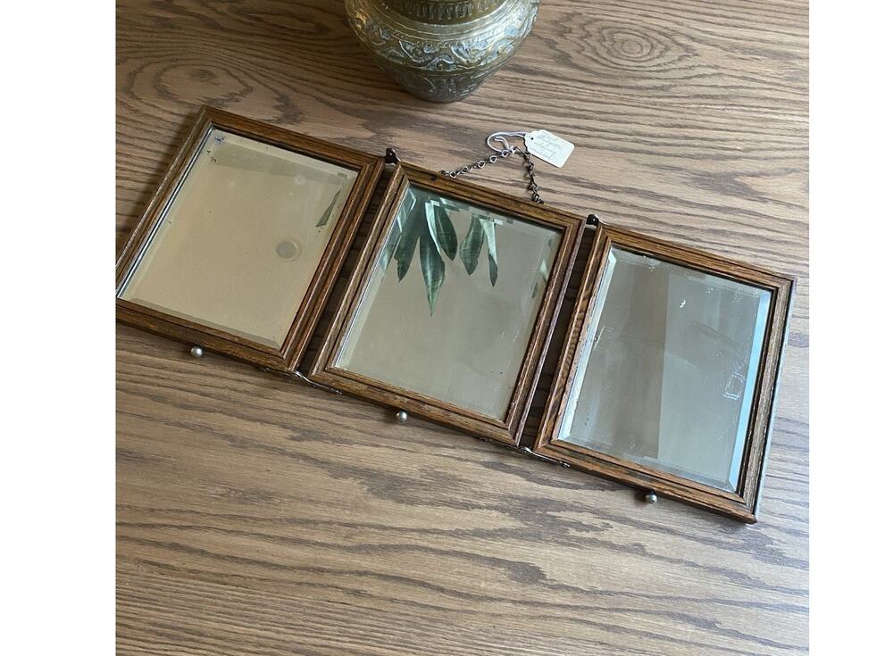 Vintage Art Deco Tri-Fold Vanity Mirror Wooden Shaving Mirror Beveled Glass